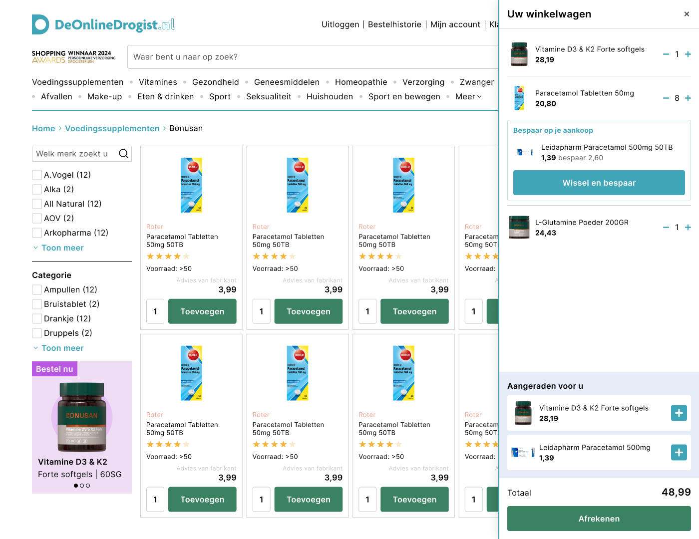 De Online Drogist cart drawer