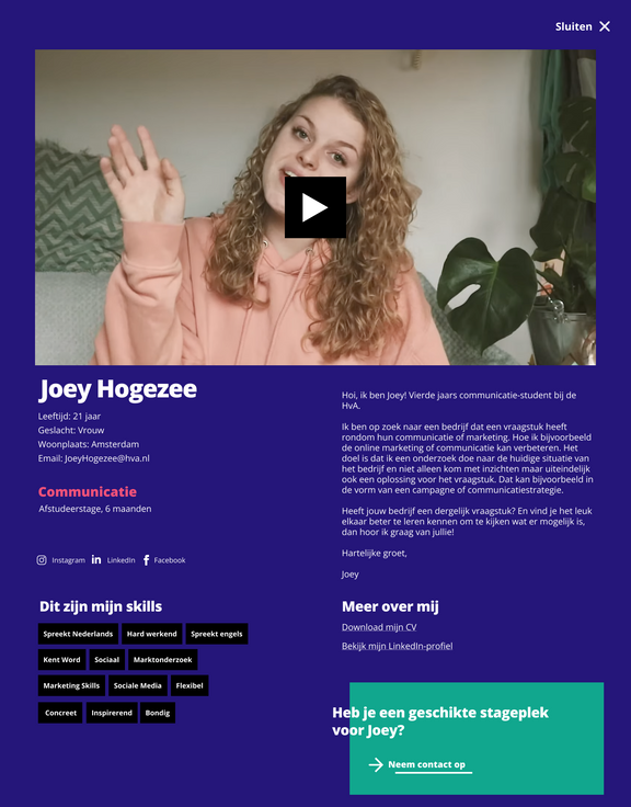 HvA student profile page